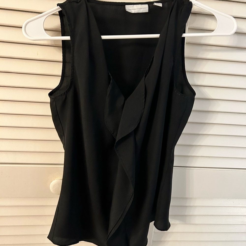 New York & Company Black Ruffle Front Blouse